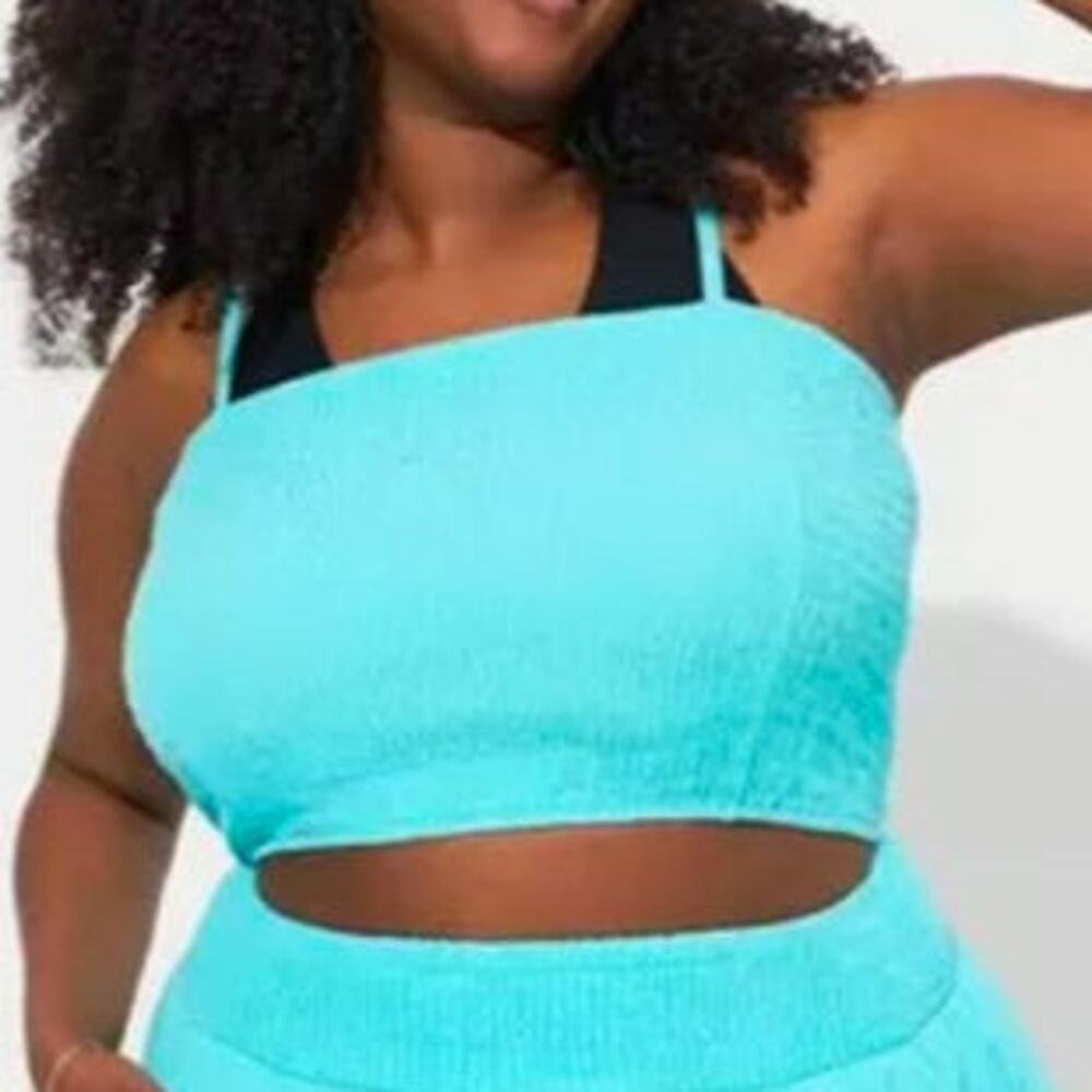Torrid Gauze Smocked Crop Beach Cami in Blue Radiance Summer